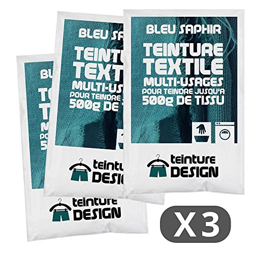 Lote de 3 bolsas de tinte textil – AZUL SAPHIR – tintes universales para ropa y tejidos naturales