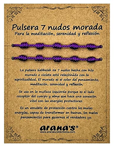 arana's - Pulsera 7 nudos morada mujer hombre - Libertad espiritual - Hilo violeta protección energía negativa - Amuleto de la buena suerte - Brazalete ajustable, anudada - Unisex (Morada)