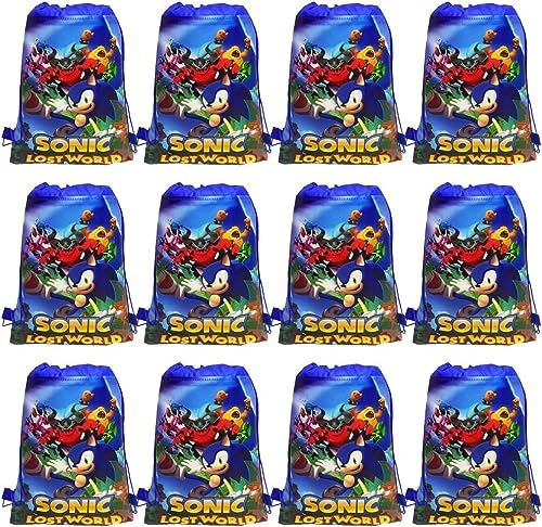 Sonic Bolsas de Cuerdas, 12 Piezas Sonic Cumpleaños Fiesta Bolsa Dibujos Animados Tema Bolsas de Cuerdas, Mochilas Bolsa Deporte Backpack Reutilizables Mochila con Cordón para Niños